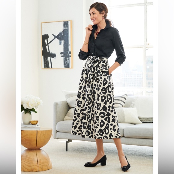 NWT Talbots Pleated Tie Waist Midi Leopard Skirt - Picture 2 of 8